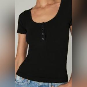 Black short sleeve buttoned top